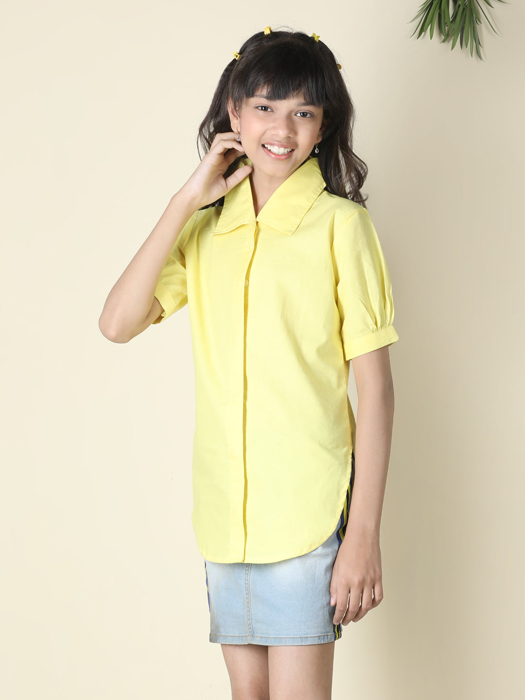 Cutiekins Girls Shirt Style Solid Top -Lemon