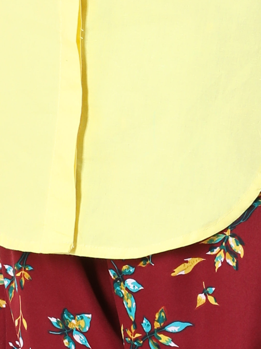Cutiekins Girls Shirt Style Solid Top With Printed Palazzo -Lemon & Maroon