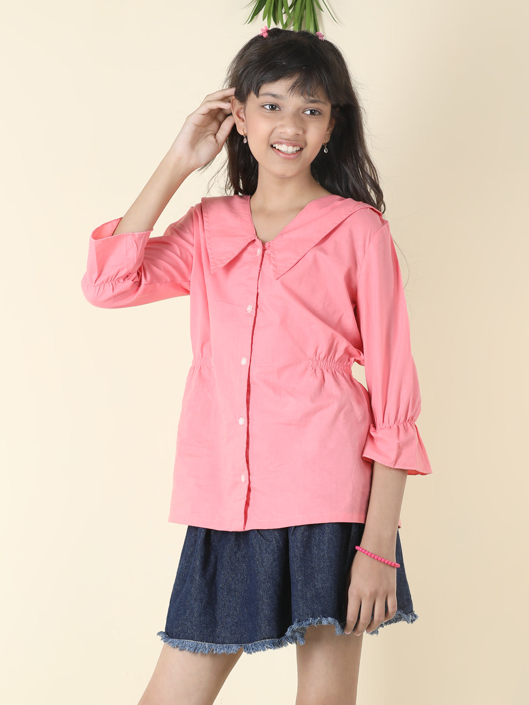 Cutiekins Girls Shirt Style Solid Top -Peach