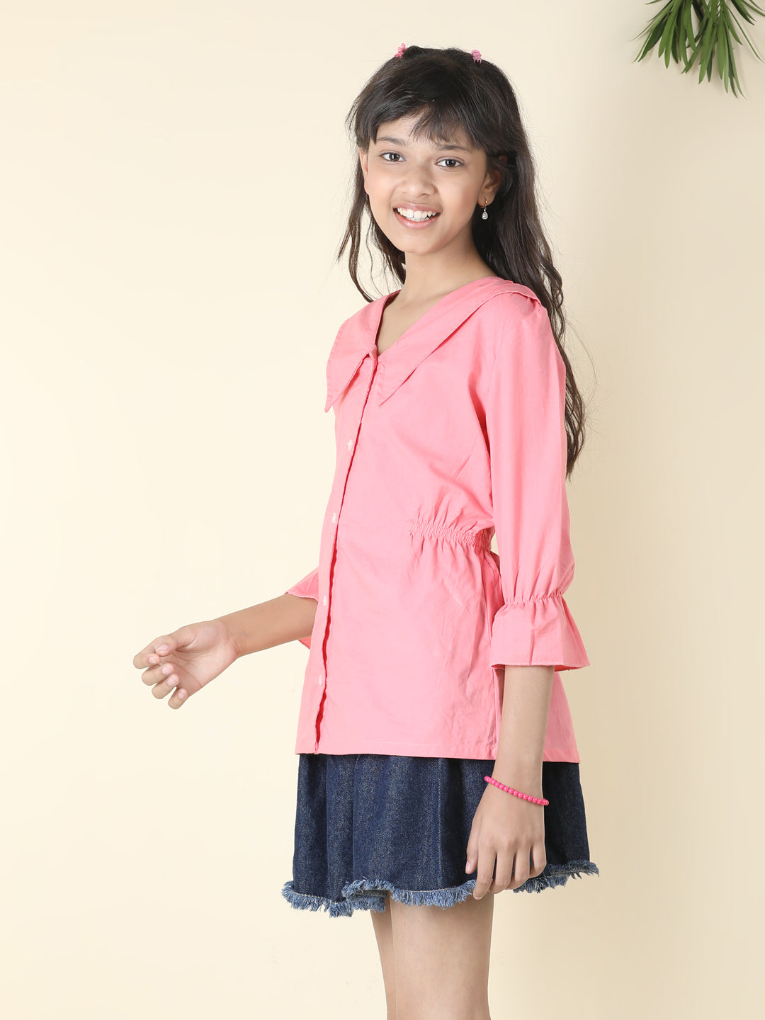 Cutiekins Girls Shirt Style Solid Top -Peach