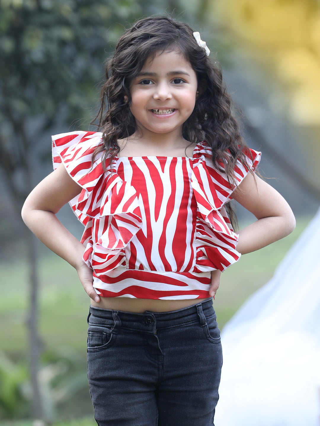 Cutiekins Square Neck Printed Crop Top- Red & White