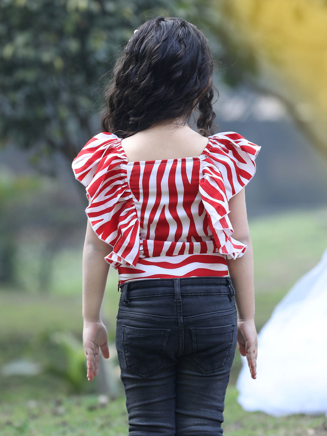 Cutiekins Square Neck Printed Crop Top- Red & White