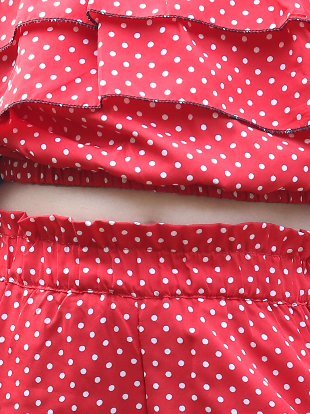 Cutiekins Off-Shoulder Printed Crop Top & Trousers Set -Red & White