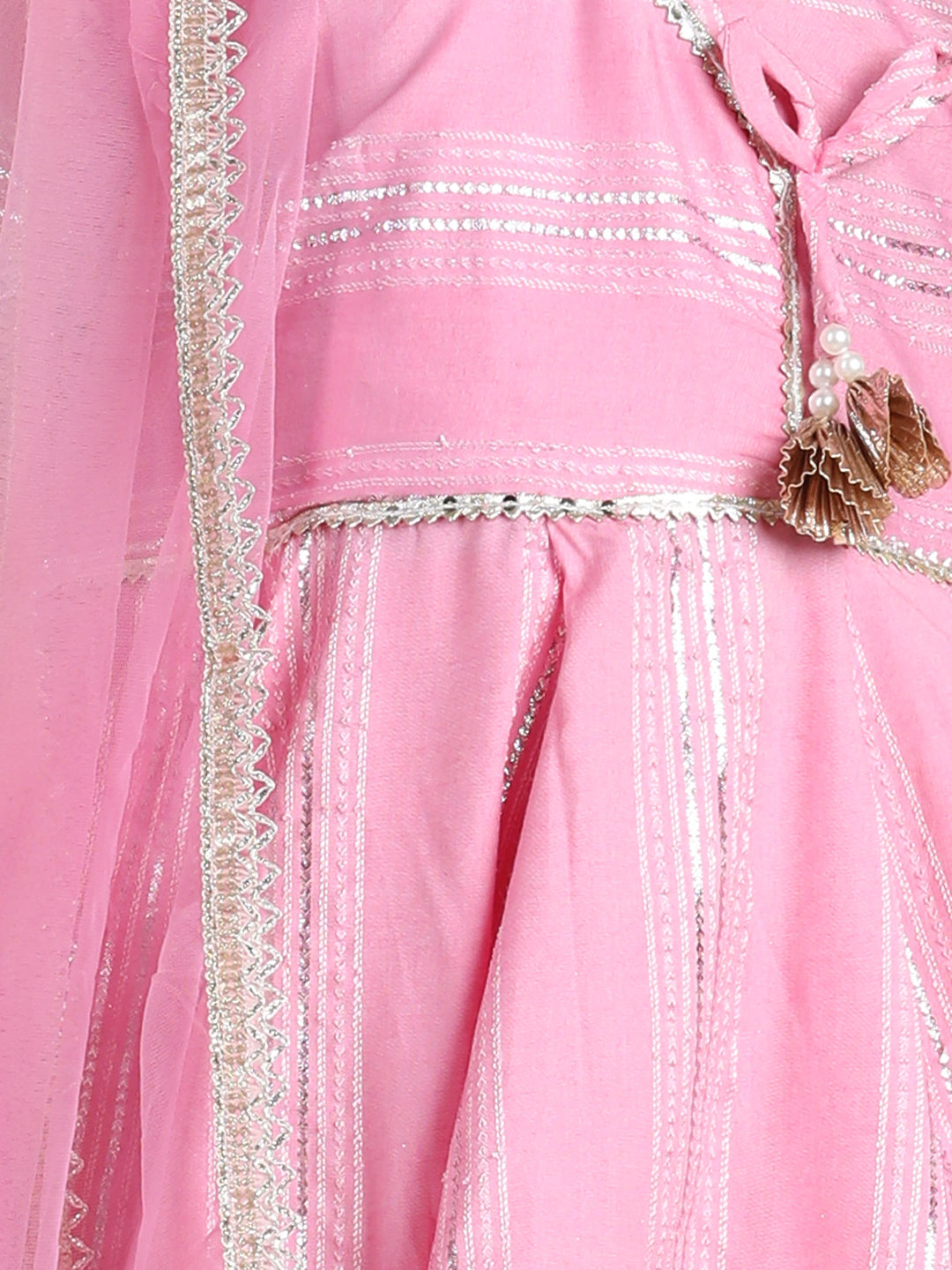 Cutiekins Girls Embroidered Anarkali Kurta & Palazzo With Dupatta -Pink & Gold