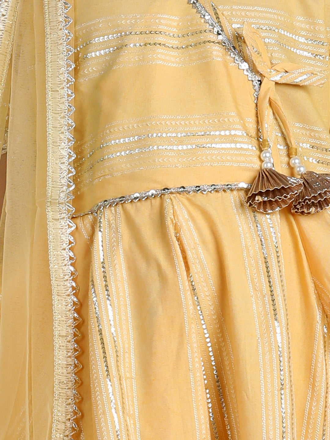 Cutiekins Girls Embroidered Anarkali Kurta & Palazzo With Dupatta -Mustard & Gold