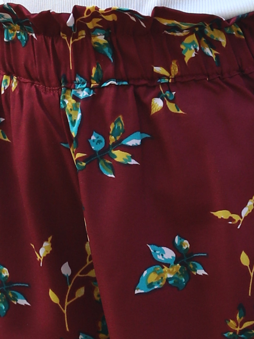 Cutiekins Printed Polyester Palazzos- Maroon & Yellow