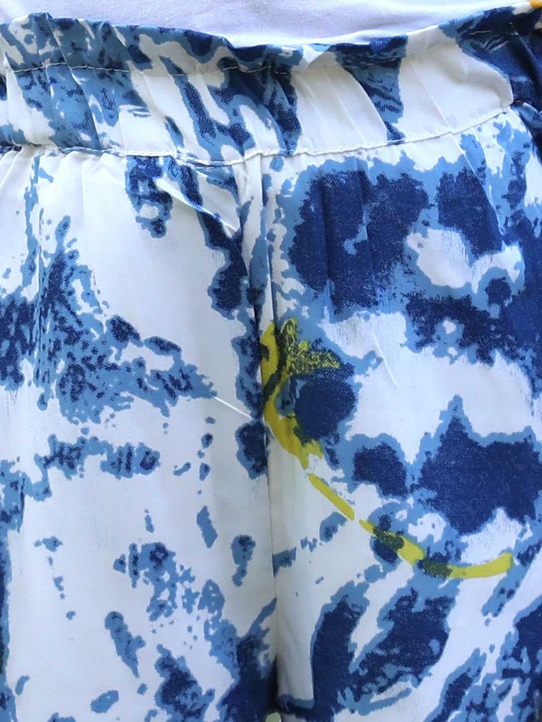 Cutiekins Printed Polyester Palazzos- Blue & Yellow