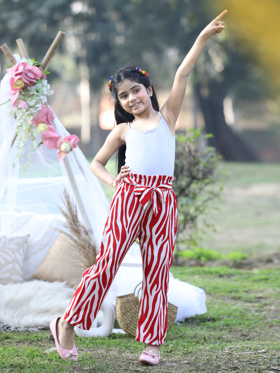 Cutiekins Printed Polyester Palazzos- Red & White