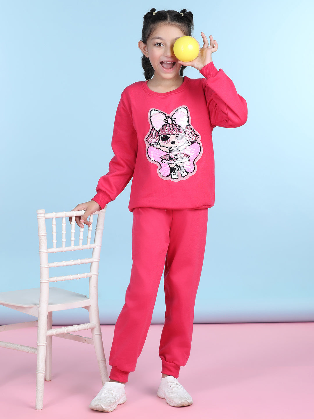 Cutiekins Girls Pink & Brown Sweatshirt With Trackpant