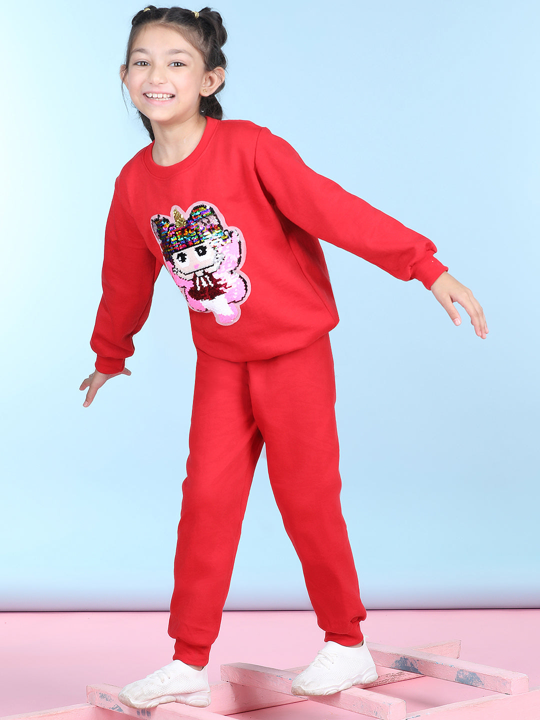 Cutiekins Girls Red & Pink Sweatshirt With Trackpant