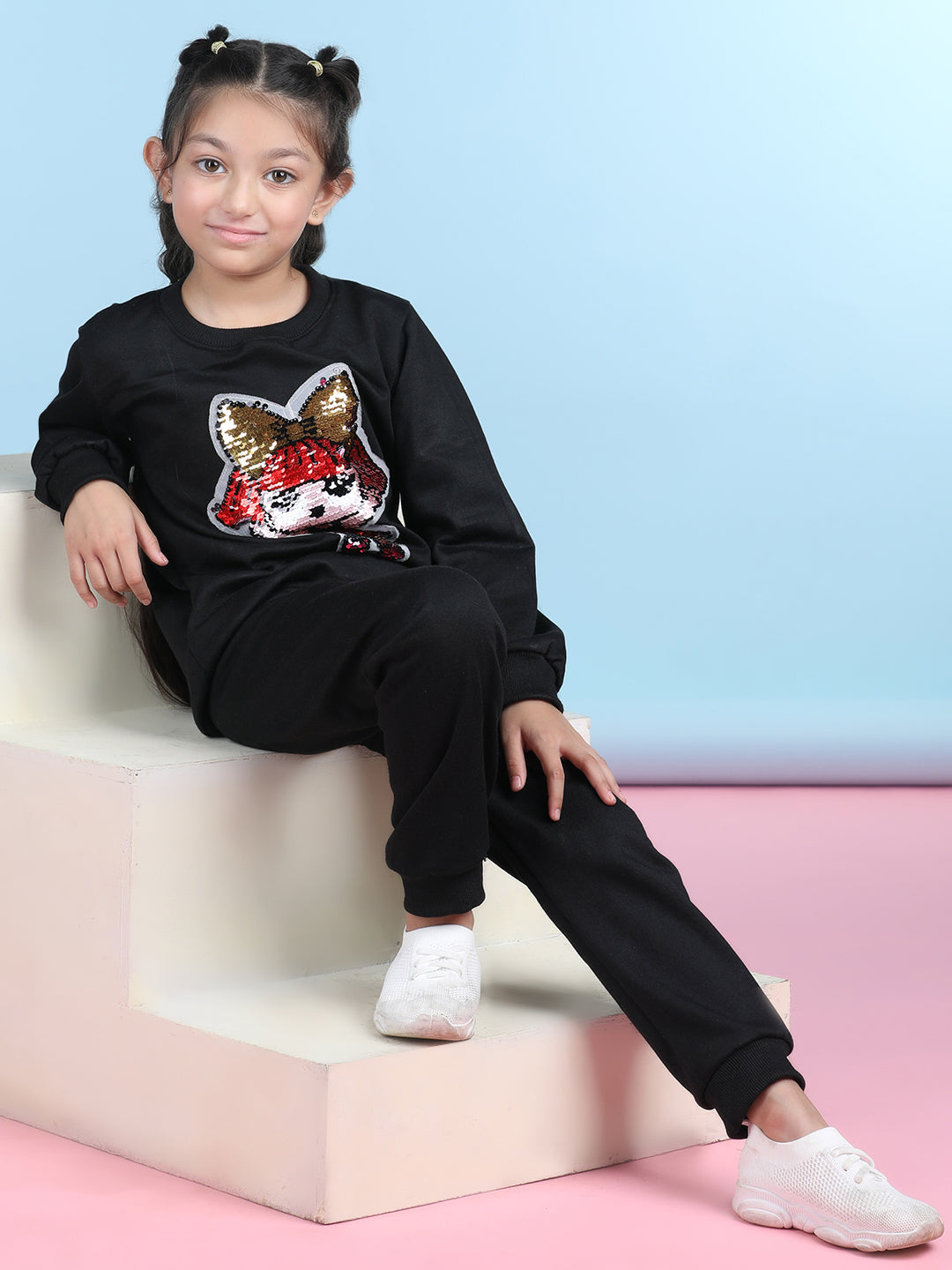 Cutiekins Girls Black & Red Sweatshirt With Trackpant