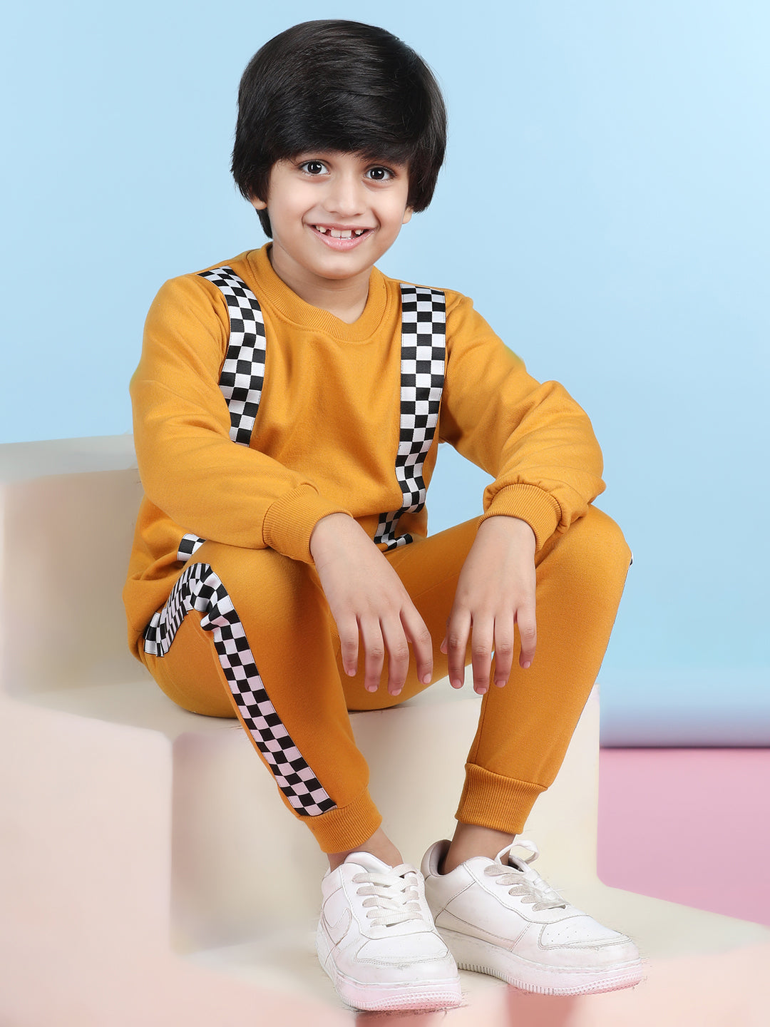 Cutiekins Boys Mustard & White Sweatshirt With Trackpant