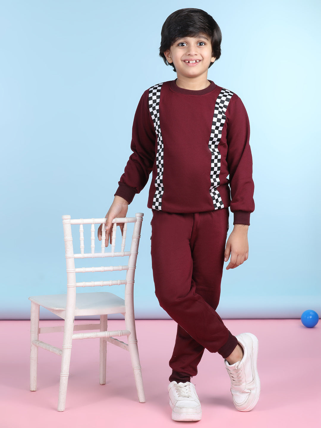 Cutiekins Boys Maroon & White Sweatshirt With Trackpant