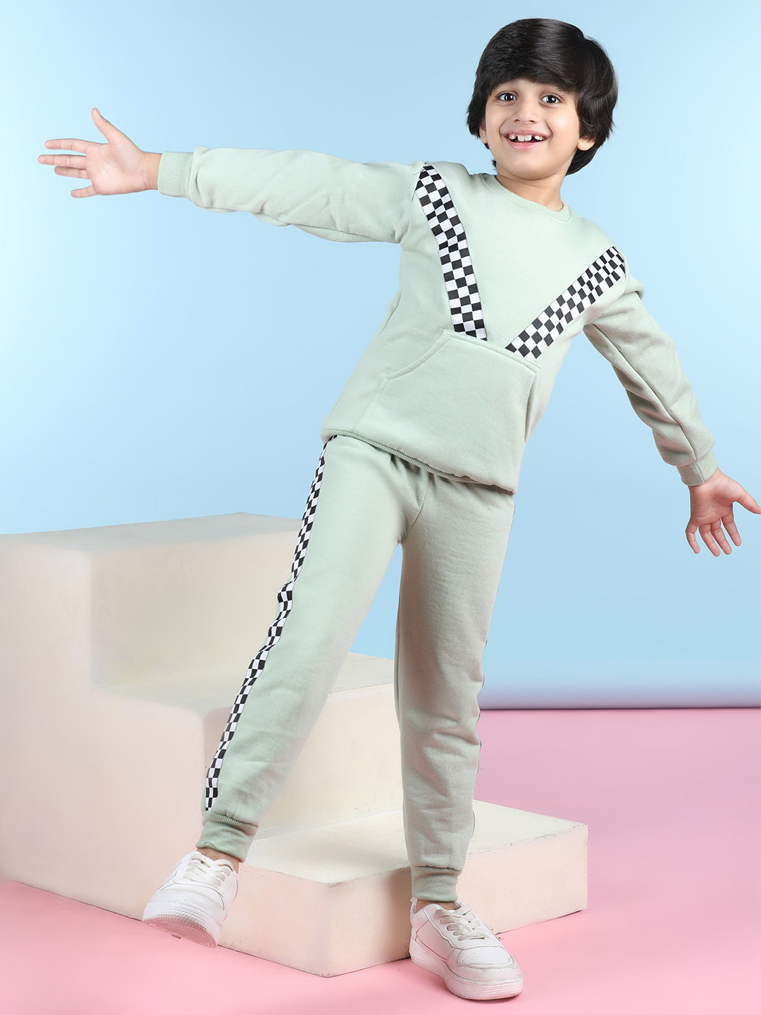 Cutiekins Boys Light Green & White Sweatshirt With Trackpant