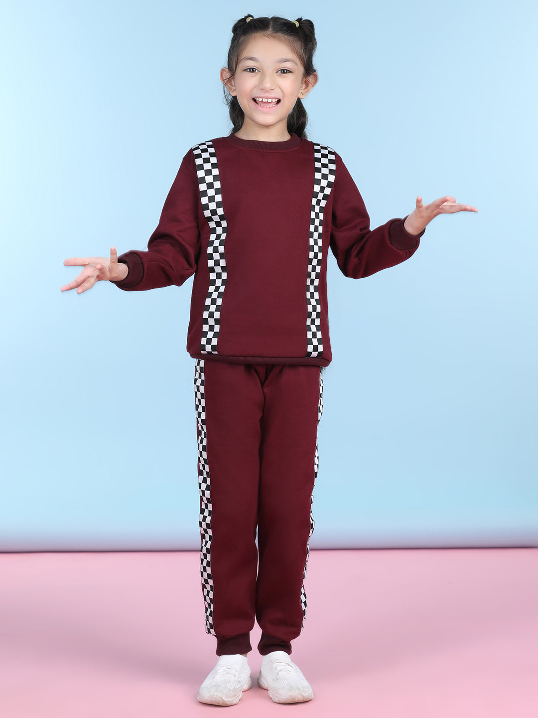 Cutiekins Girls Maroon & White Sweatshirt With Trackpant