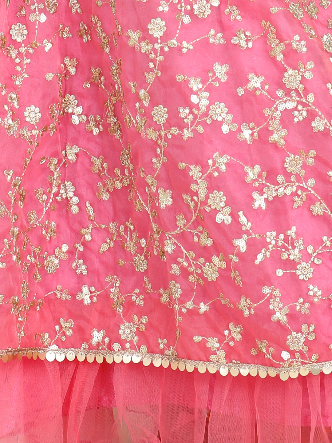 Cutiekins Sequinned Lehenga Choli & Dupatta Set-Pink & Golden