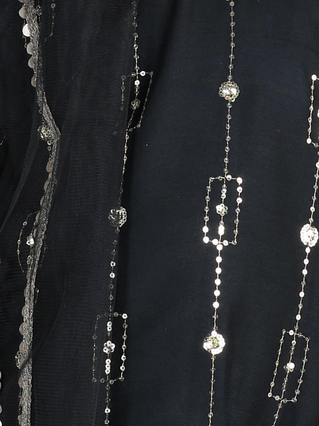 Cutiekins Sequence Embroided A-line Kurta, Palazzo & Dupatta Set-Black & Golden