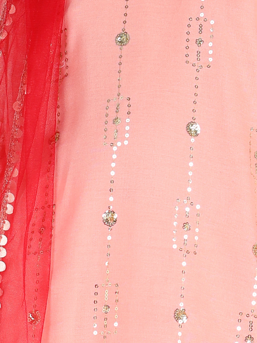 Cutiekins Sequence Embroided A-line Kurta, Palazzo & Dupatta Set-Peach & Golden