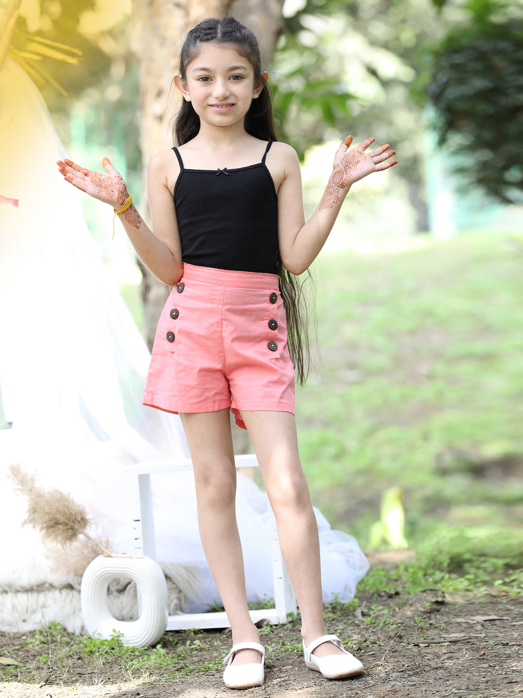 Cutiekins Solid Cotton Regular Shorts-Peach & Grey