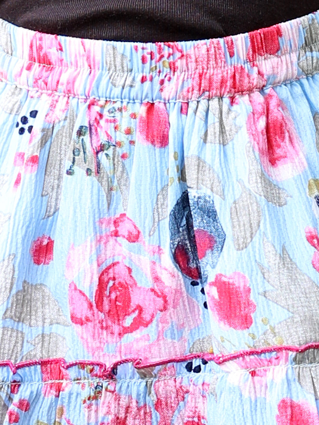 Cutiekins Floral Print Flared Skirts-Sky Blue & Pink