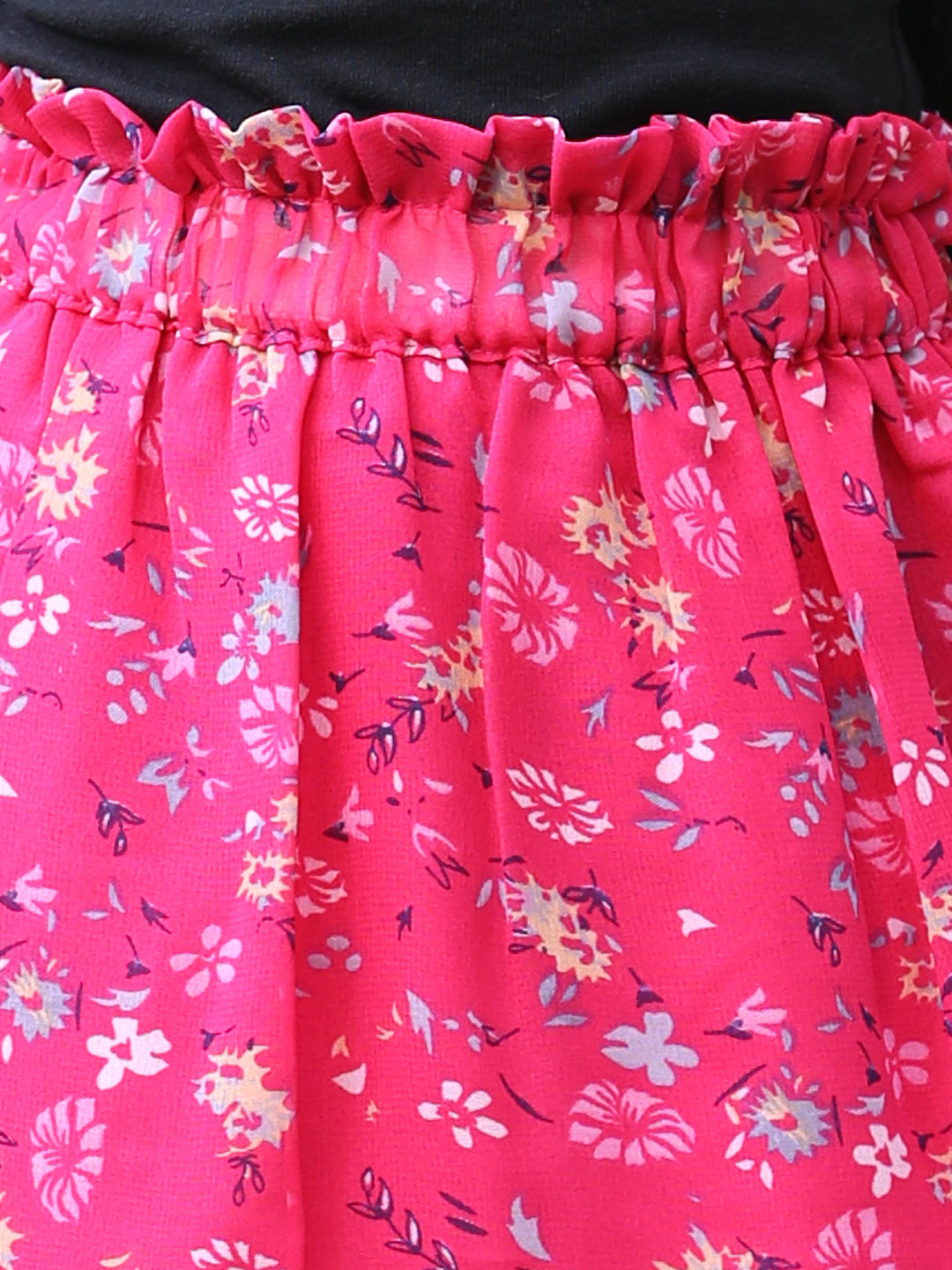 Cutiekins Floral Print Flared Skirts-Pink & White