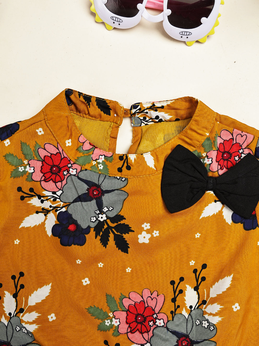 Cutiekins Girls Adorable Floral Print Casual Top -Mustard & Black