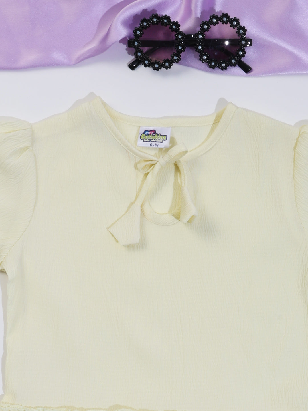 Cutiekins Girls Solid Tie-up Top -Vanilla