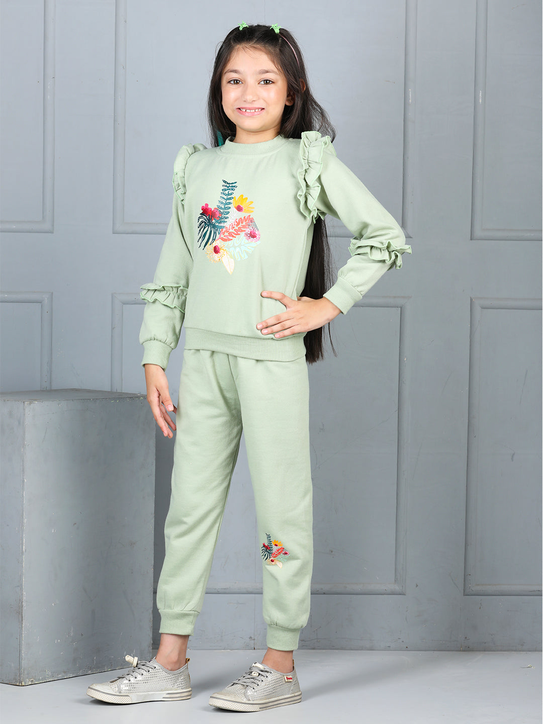 Cutiekins Girls Graphic Print Cozy Tracksuit -Olive