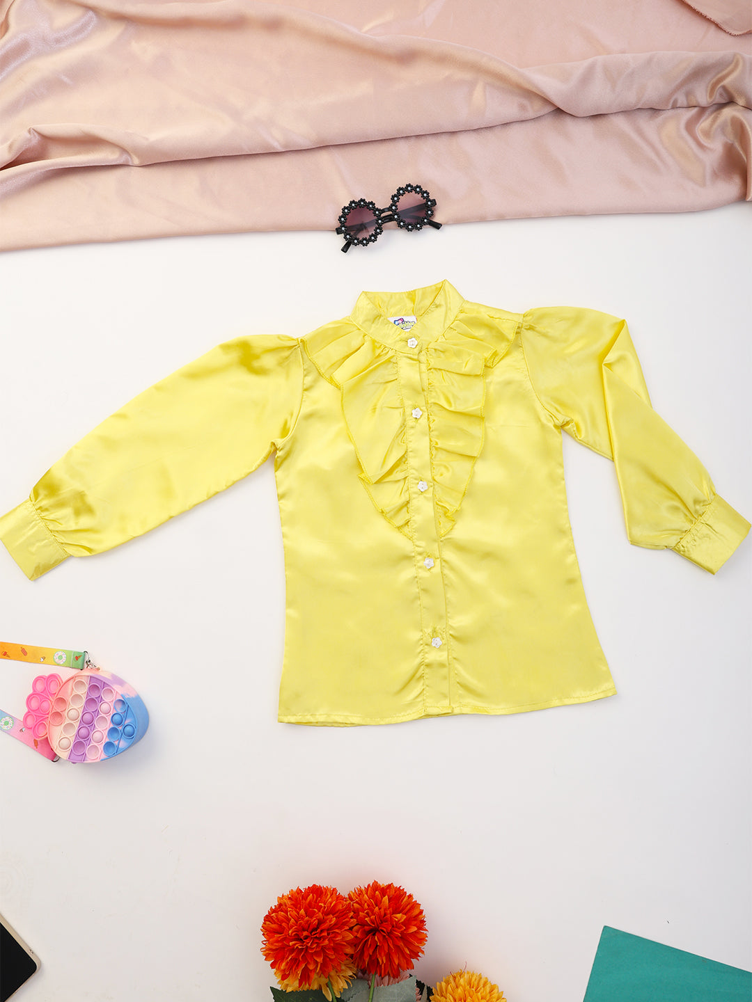 Cutiekins Girls Shirt Style Embellished Top -Yellow