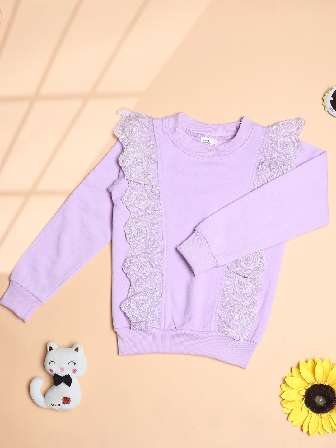 Cutiekins Girls Solid Embellished Trendy Winter Sweatshirt -Lavender