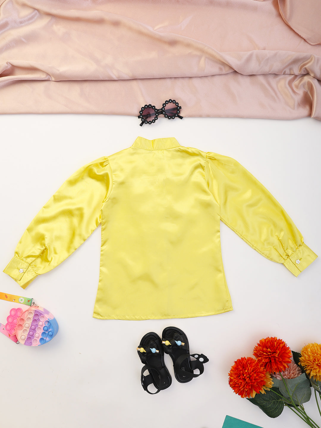 Cutiekins Girls Shirt Style Embellished Top -Yellow