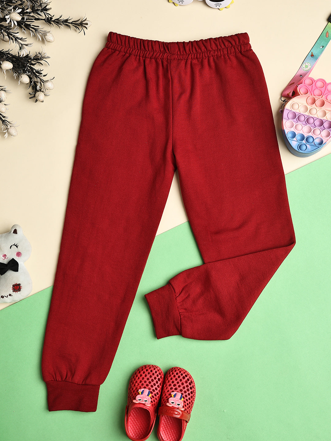 Cutiekins Girls Solid Cozy Fleece Trackpant -Maroon