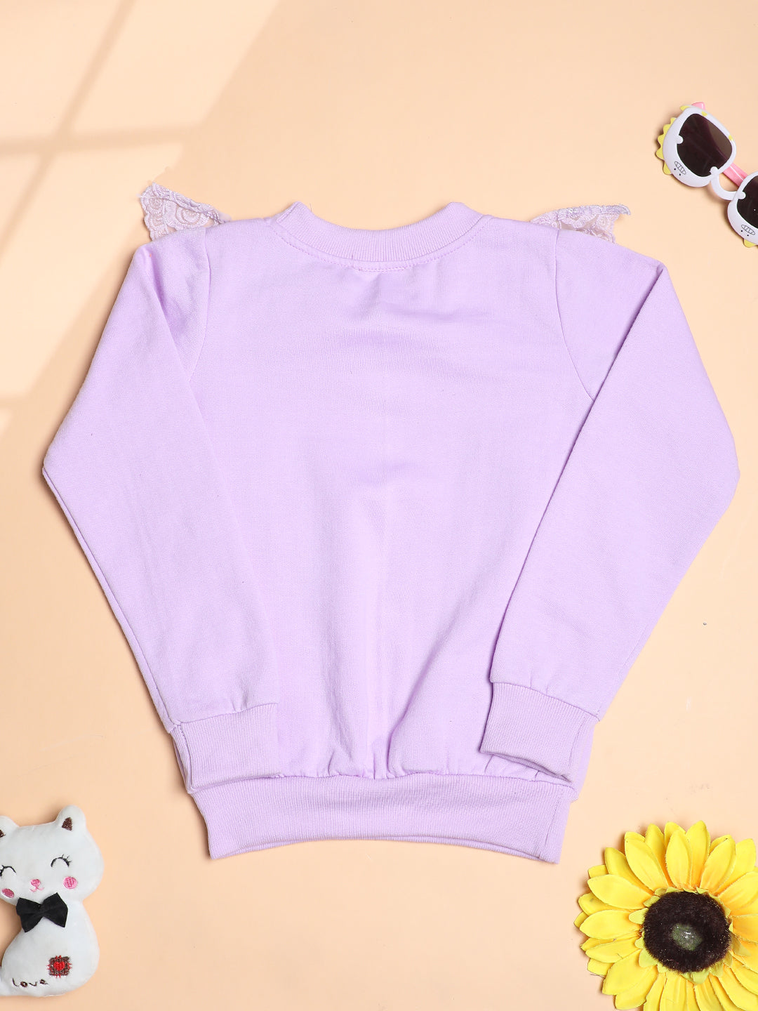 Cutiekins Girls Solid Embellished Trendy Winter Sweatshirt -Lavender