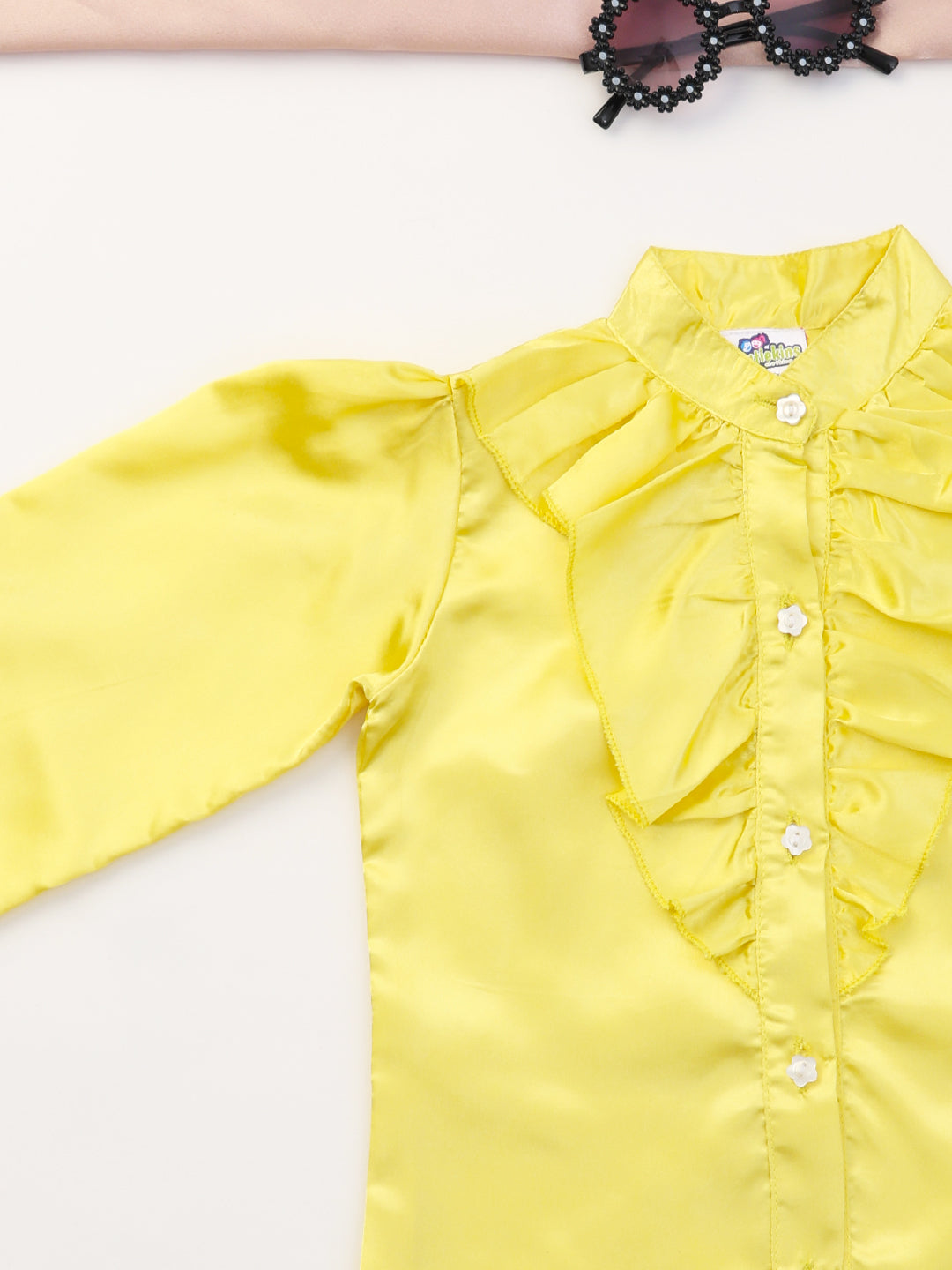 Cutiekins Girls Shirt Style Embellished Top -Yellow