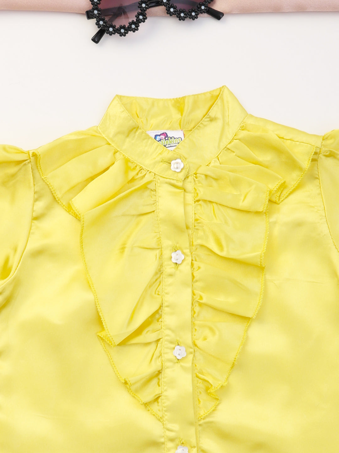 Cutiekins Girls Shirt Style Embellished Top -Yellow