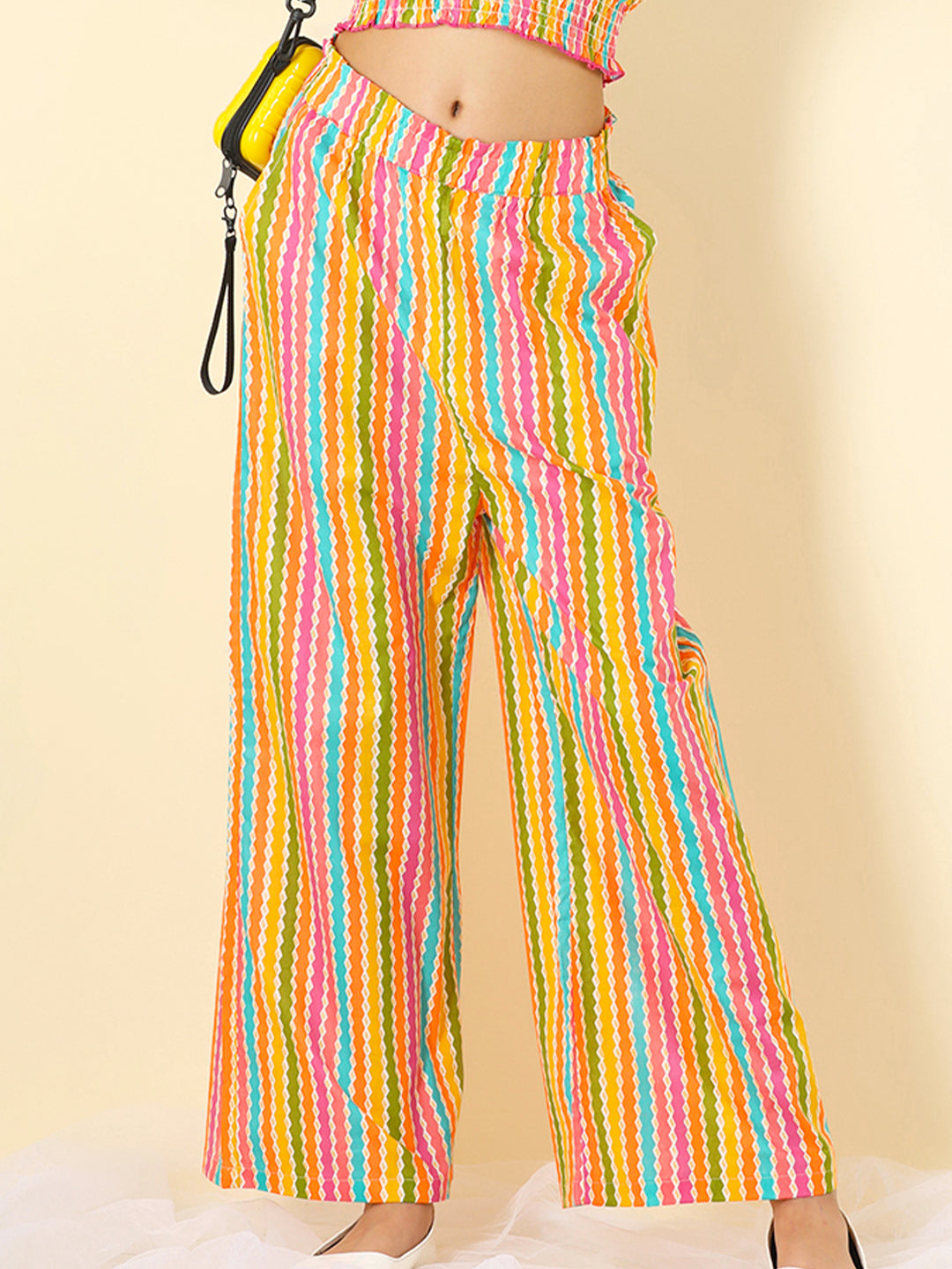 Cutiekins Girls Cotton Vertical Stripes Print Palazzo -Multicolor