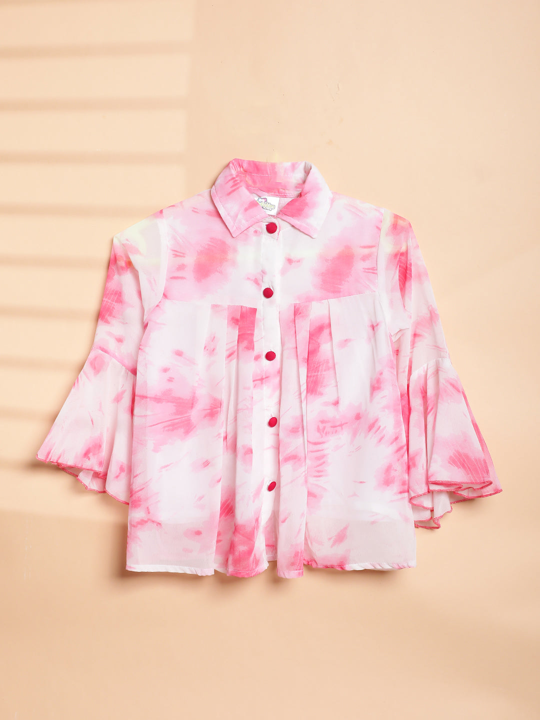 Cutiekins Girls Shirt Style Trendy Tie and Dye Print Top -Off White & Pink