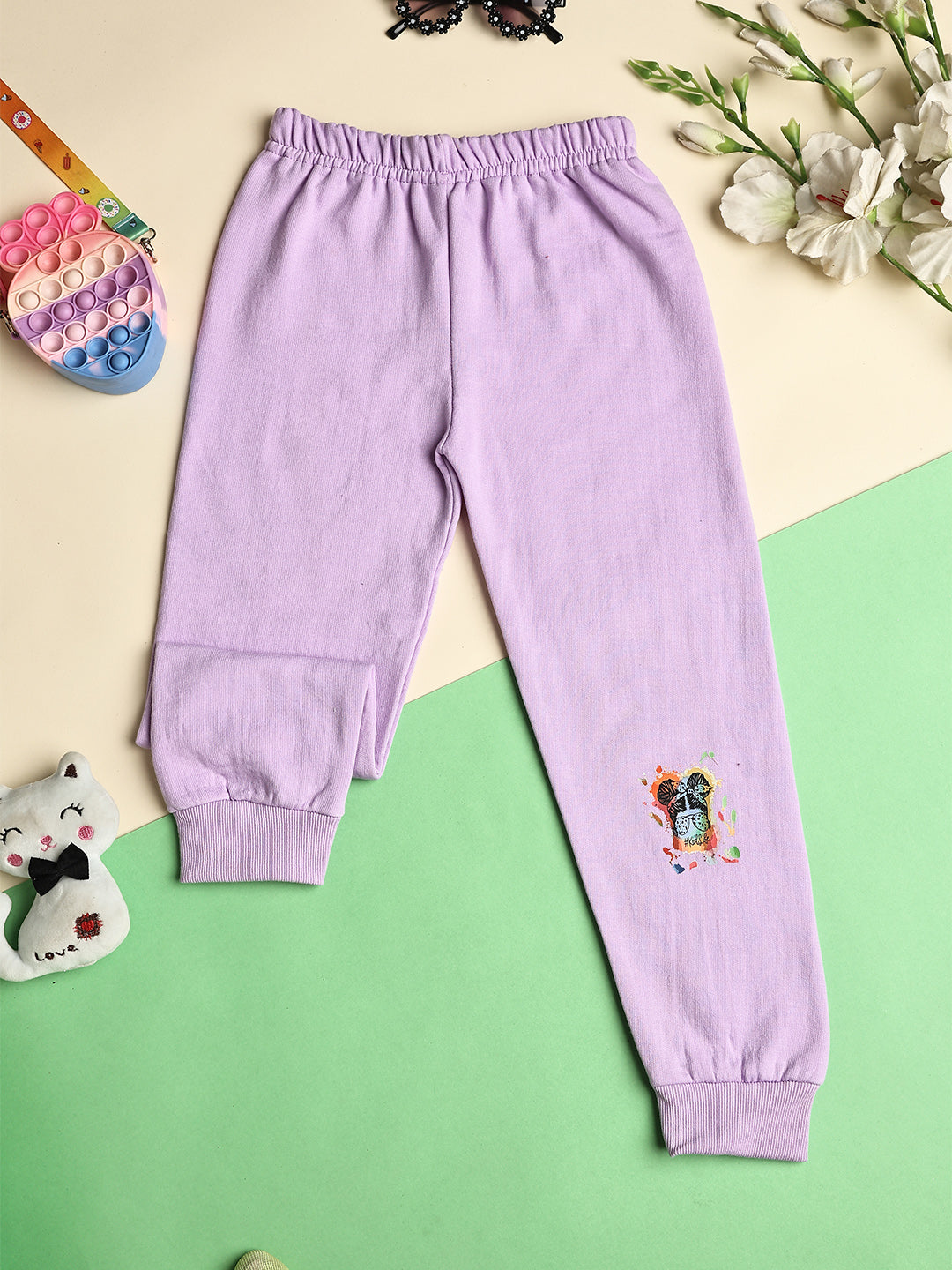 Cutiekins Girls Graphic Print Cozy Trackpant -Violet