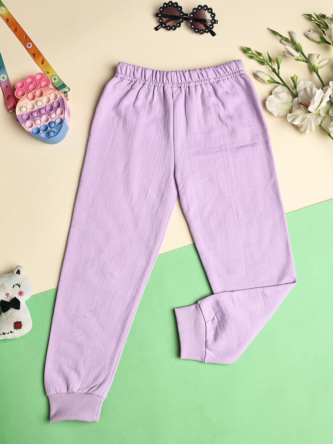 Cutiekins Girls Graphic Print Cozy Trackpant -Violet