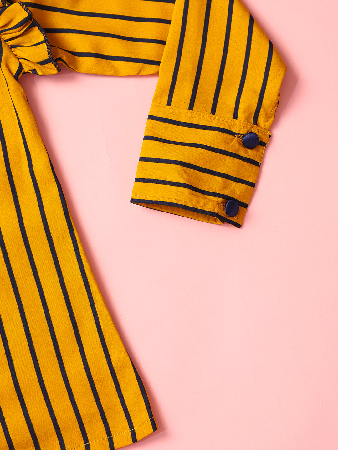 Cutiekins Girls Shirt Style Striped Top -Mustard & Navy Blue