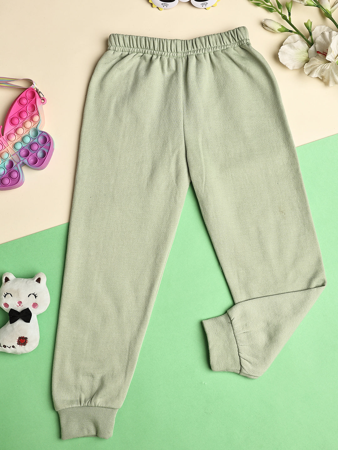 Cutiekins Girls Graphic Print Cozy Trackpant -Light Green