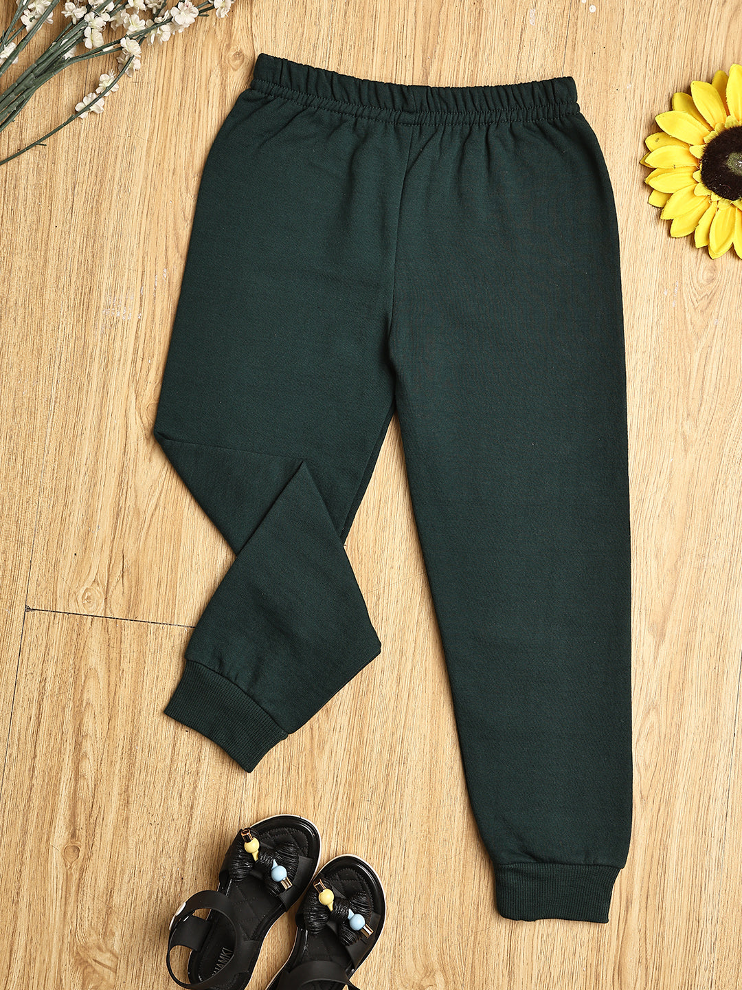 Cutiekins Girls Solid Cozy Trackpant -Dark Green