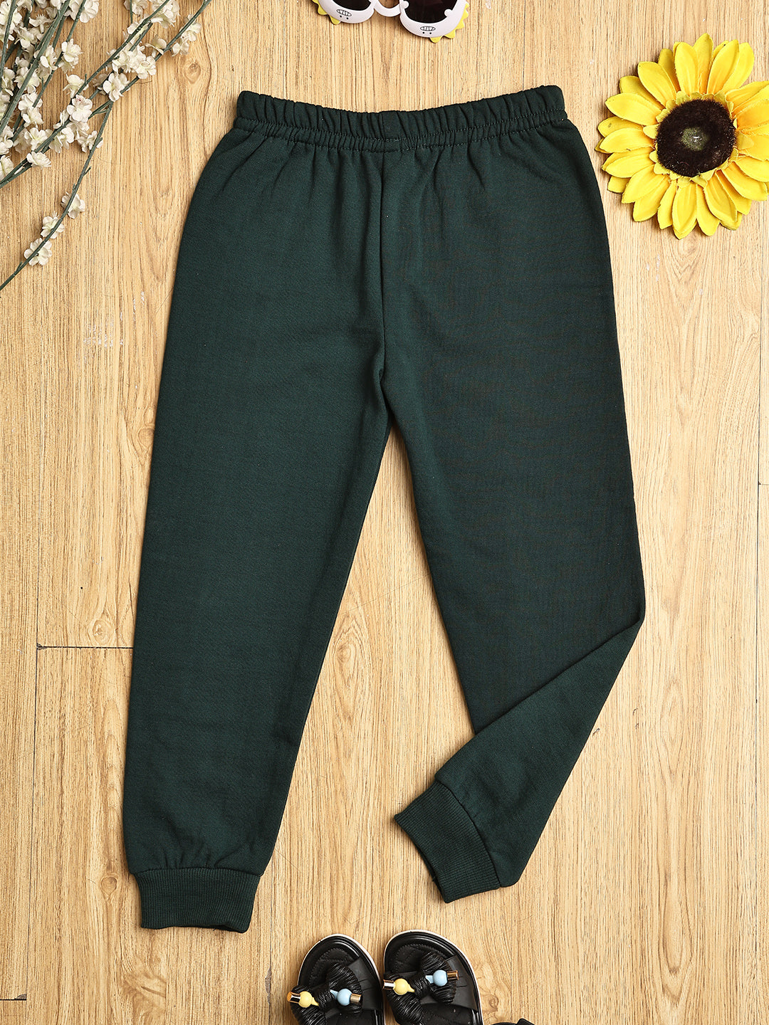 Cutiekins Girls Solid Cozy Trackpant -Dark Green