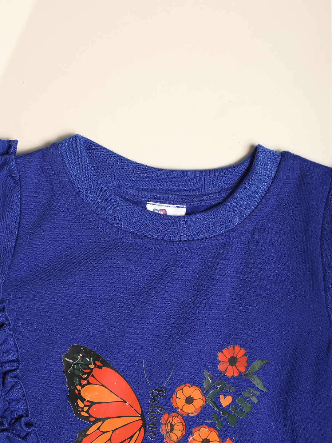 Cutiekins Girls Butterfly Graphic Print Trendy Winter Sweatshirt -Dark Blue & Rust