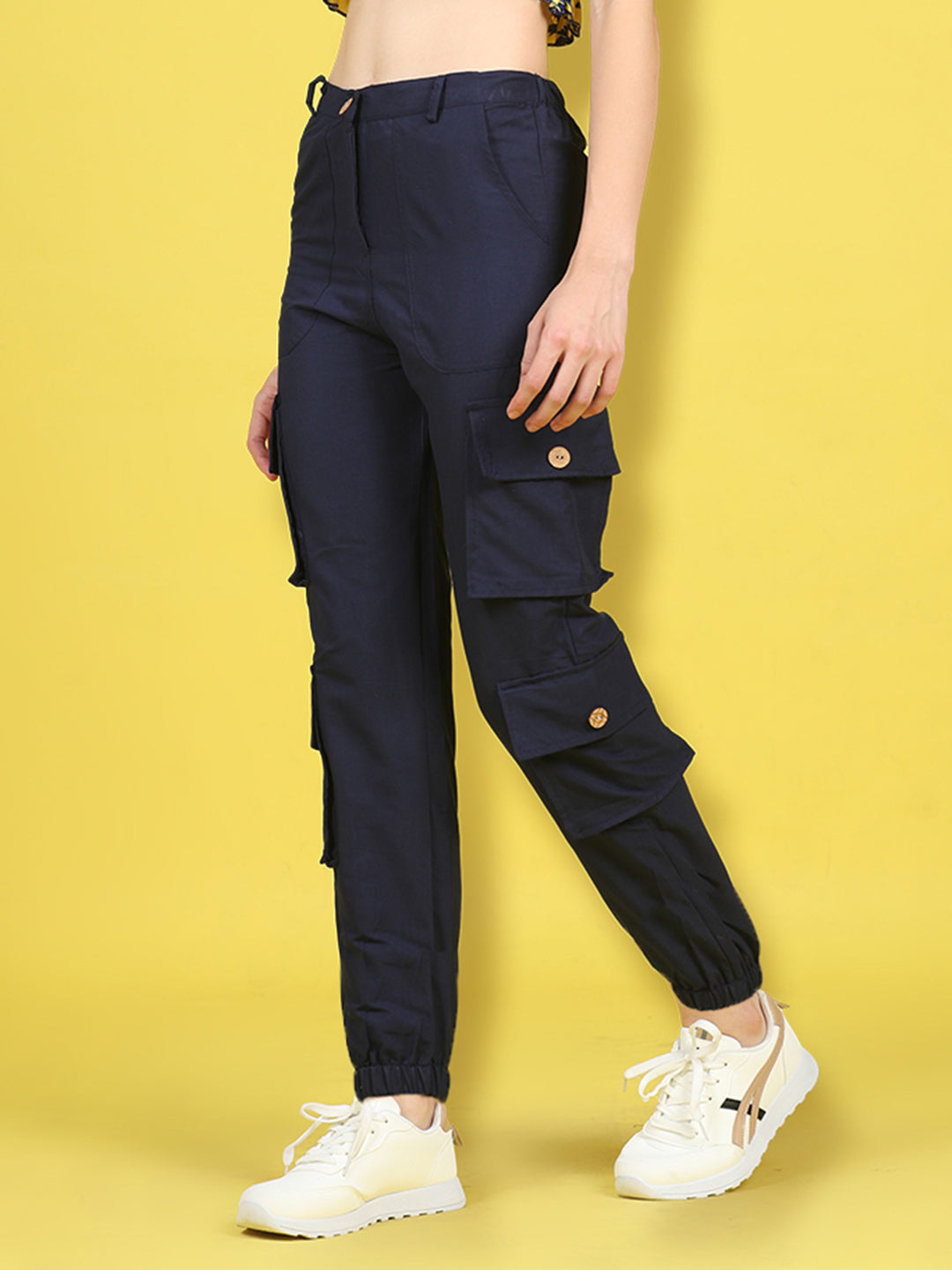 Cutiekins Girls Regular-Fit Solid Cargo Pant -Navy Blue