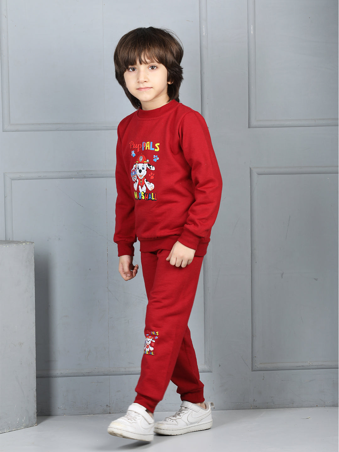 Cutiekins Boys Graphic Print cozy Tracksuit -Maroon & Multi