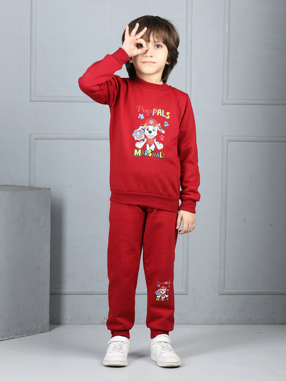 Cutiekins Boys Graphic Print cozy Tracksuit -Maroon & Multi