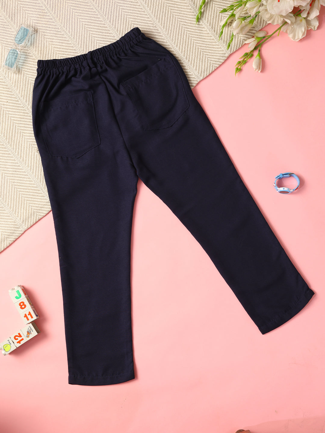 Cutiekins Girls Casual Solid Regular-Fit Trouser -Navy Blue