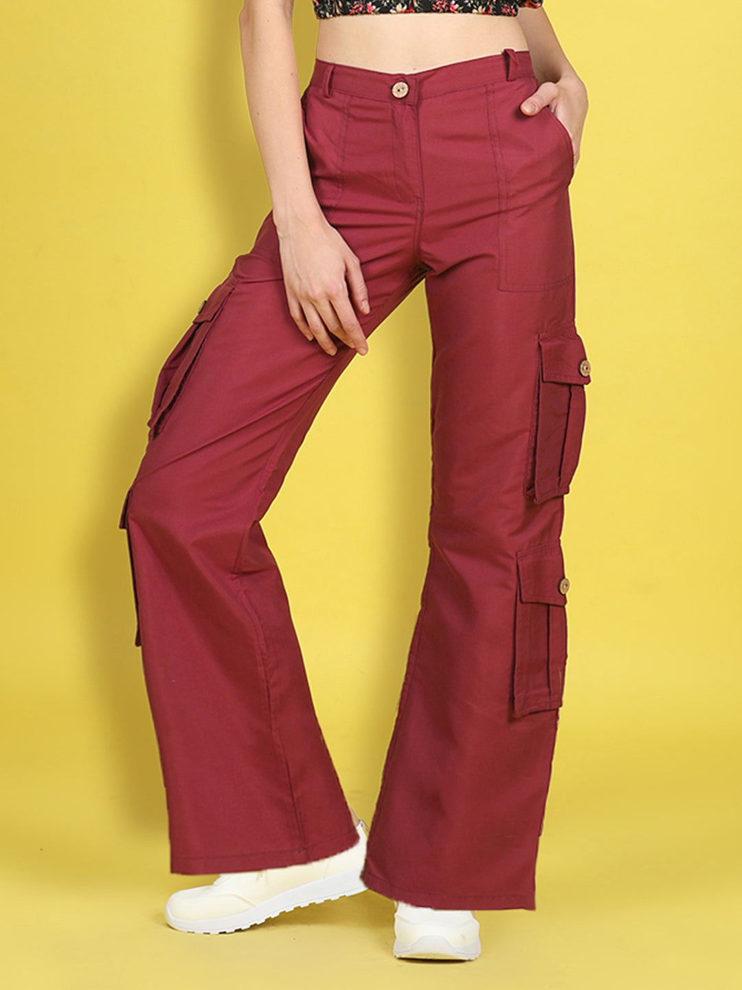 Cutiekins Girls Regular-Fit Solid Cargo Pant -Maroon