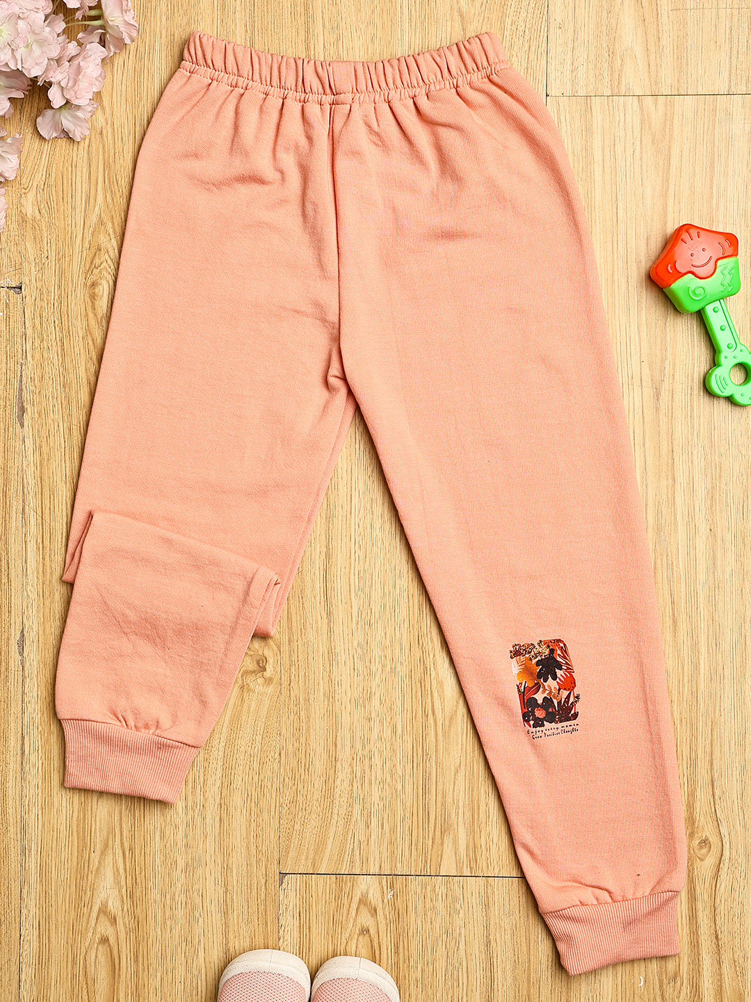 Cutiekins Girls Graphic Print Cozy Trackpant -Peach